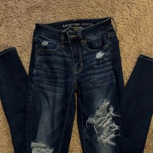 American Eagle Blue Jeggings Distressed Tapered Fit